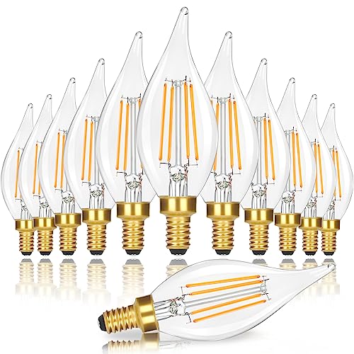 Dimmable E12 Candelabra LED Light Bulbs 40W Equivalent, 2700K Soft Warm White Chandelier Light Bulbs, 4W 460 LM Flame Tip Candle Light Bulbs, 12-Pack