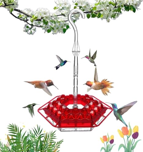 Giroayus 2024 New Mary's Hummingbird Feeder with Perch and Built-in Ant Moat, 30 Feeder Ports,Easy to Clean, Outdoor Hanging Yard Garden Decoration (Red)