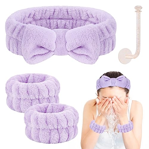 CERETIA Face Wash Headband and Wristband Set, Wrist Towels for Washing Face with Holder Microfiber Wristbands for Washing Face Absorbent Spa Wristbands Wrist Scrunchies Face Washing Wristbands