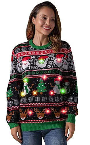 LED Ugly Christmas Sweater for Women, Unisex Men Xmas Pullover with Light for Party Festive Xmas Festive Brights Large