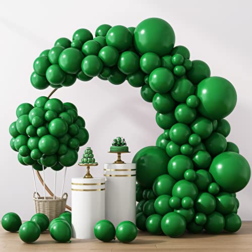 RUBFAC 129pcs Dark Green Balloons Different Sizes 18 12 10 5 Inches Green Latex Balloon Garland Arch for Masquerade Party Decorations Birthday Baby Shower Wedding Safari Jungle Party Supplies