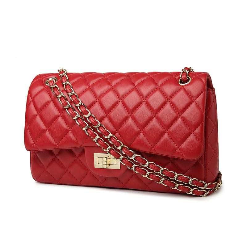 Quilted Crossbody Bag for Women - Shoulder Bag with Convertible Gold Chain Strap and Twist Lock - Classic and Sleek for Phone/Wallet/Cards - Gift for Her (Red)