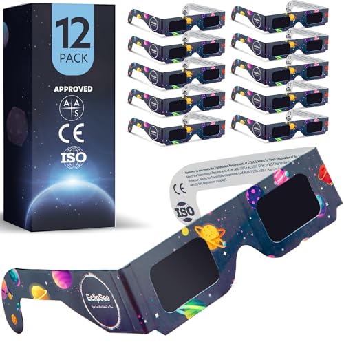 Eclipsee Solar Eclipse Glasses Approved 2024 (12 PACK) AAS, CE and ISO Certified, Safe Shades for Direct Sun Viewing