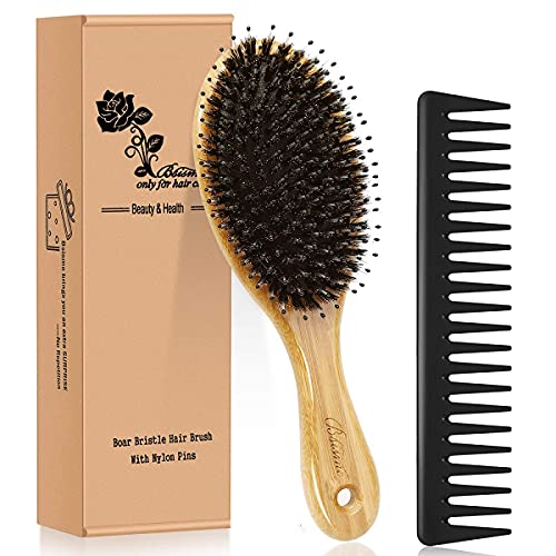 Hair Brush Comb Set Boar Bristle Hairbrush for Curly Thick Long Fine Dry Wet Hair,Best Travel Bamboo Paddle Detangler Detangling Hair Brushes for Women Men Kids Adding Shine Smoothing Hair