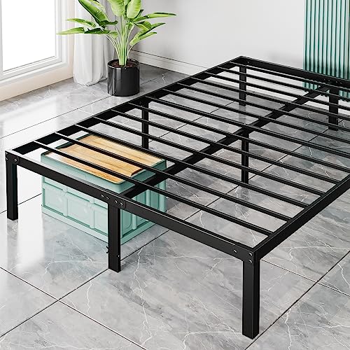 Sweetcrispy Queen Bed Frame - Metal Platform Bed Frames Queen Size with Storage Space Under Frame, Heavy Duty, 14 Inches, Sturdy Steel Slat Support, No Box Spring Needed