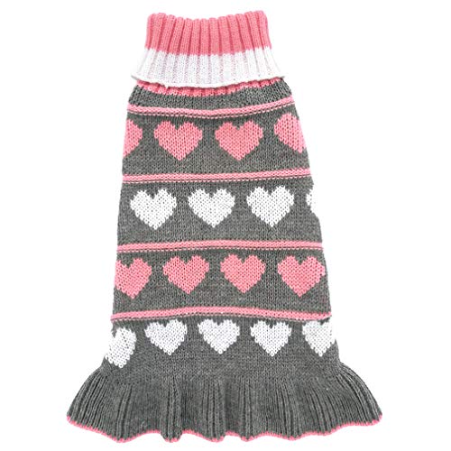 Jecikelon Pet Dog Long Sweaters Dress Knitwear Turtleneck Pullover Warm Winter Puppy Sweater Long Dresses (Grey Heart, X-Small)