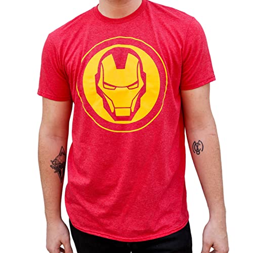 Marvel Avengers Iron Man Mask Logo Endgame Mens T-Shirt (Yellow Mask, Large)