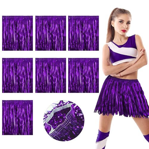 8Pack Purple Metallic Foil Fringe Tassel Garland Parade Floats Streamers Skirt, Belly Dance, Sequin Wrap Rave Costume for Women, Applicable to Birthday Dance Carnival Halloween Christmas