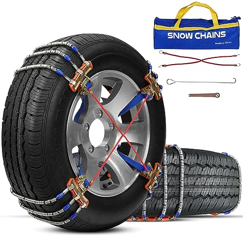 PLTMIV Snow Chains, Tire Chains for SUV Car Pickup Trucks, Universal Adjustable Emergency Traction Chains, Tire Width 195 205 215 225 235 245 255 265MM 8pack