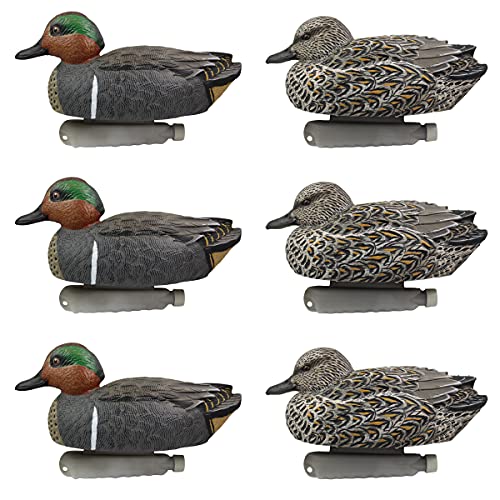 Cupped Waterfowl Teal Duck Decoys, Extremely Realistic 6-Pack of Teal Decoys with Weighted Keels, Great for Waterfowl Hunting