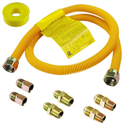 Hosile 48' Flexible Gas Line Kit for Dryer, Stove, Range, Stainless Steel Gas Dryer Connector Kit, 5/8 in.OD(1/2 in. ID）Dryer Gas Line with Connector 1/2' FIP & 1/2' MIP & 3/4' MIP Fitting