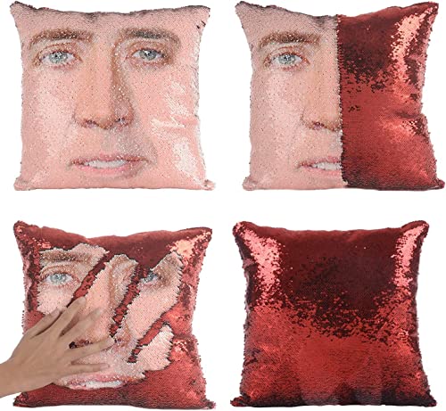 Rackynass Nicolas Pillow Covers Sequin Pillow Cases Funny Gag Gifts White Elephant Gifts Reversible Sequin Pillow Cover Decorative Throw Cushion Case 16 x 16 Inches