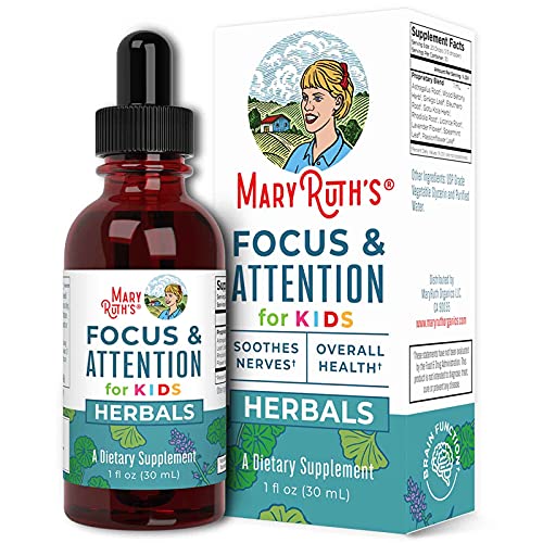 MaryRuth Organics Kids Brain Supplements for Memory and Focus, USDA Organic Drops with Ginkgo Biloba, Rhodiola Root & Licorice Root, Focus & Attention, Calm, Vegan, Non-GMO, Gluten Free, 30 Servings