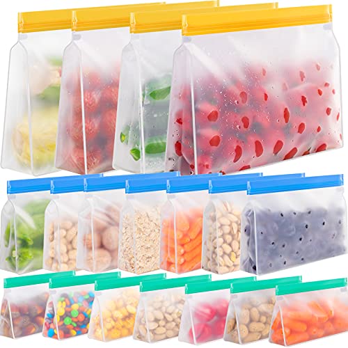 IDEATECH Reusable Storage Bags for Freezer Stand Up|18Pack Reusable Freezer Bags for Food Storage|BPA Free PEVE Reusable Silicone Gallon Bags, Sandwich Bags, Snack Bags for Travel, Meal Prep (18Pack)