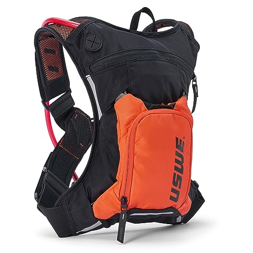 USWE Moto Hydro 3L Hydration Pack with 2.0L/ 70oz Water Bladder, a High End, Bounce Free Backpack for Enduro and Off-Road Motorcycle, Black Orange
