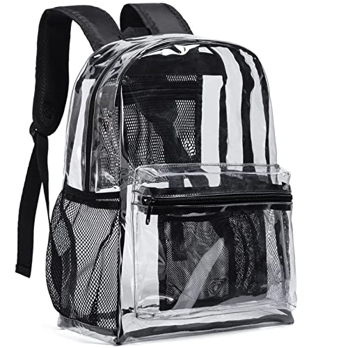 Vorspack Clear Backpack Heavy Duty PVC Transparent Backpack with Reinforced Strap for Workplace - Black