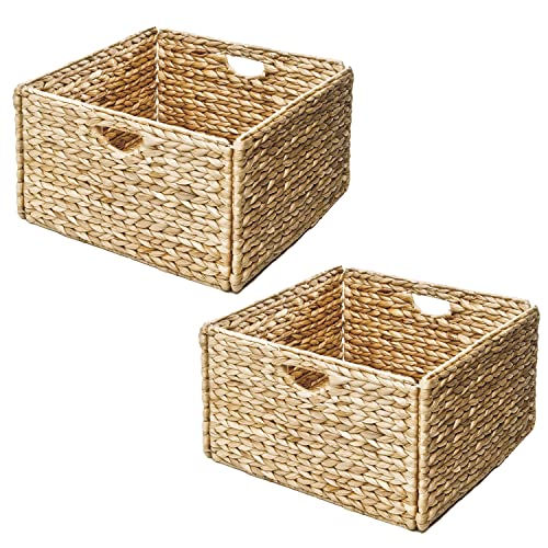 Seville Classics Premium Natural Handwoven Portable Laundry Bin Basket with Carrying Handles, Household Storage for Clothes, Linens, Sheets, Toys, Natural Water Hyacinth, Rectangular (2-Pack)