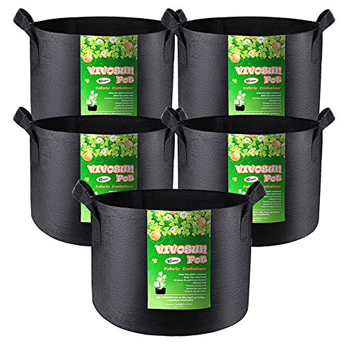 VIVOSUN 5-Pack 10 Gallon Plant Grow Bags, Heavy Duty Thickened Nonwoven Fabric Pots with Handles