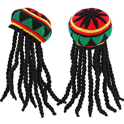 SATINIOR 2 Pieces Rasta Hat with Black Dreadlocks Wig Rasta Wig with Cap for Costume Accessory, 17.3 inch