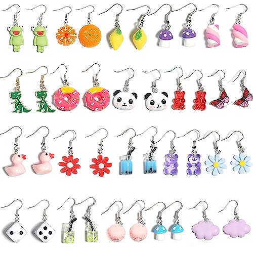 Funny Earrings Cute Earrings Aesthetic Unique Y2k Accessories Cool Fun Weird Funky Mushroom Novelty Kawaii Quirky Dangly Creative Object Crazy Drop Dangle Zinc Earrings Pack for Women Teen Girls