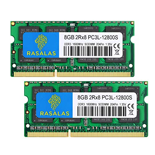 Rasalas DDR3L 16GB Kit (2x8GB) PC3L-12800S DDR3L 1600MHz 8GB 2Rx8 PC3-12800 1.35V 204-Pin CL11 Non-ECC Unbuffered Laptop Memory Notebook RAM Module for Mac iMac pro Intel and AMD System