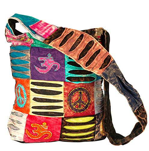 Blue Red Hobo Cotton Sling Cross Body Messenger Shoulder Bag Hippie Boho Bohemian Light Roomy Spacious (COLORFUL OM)