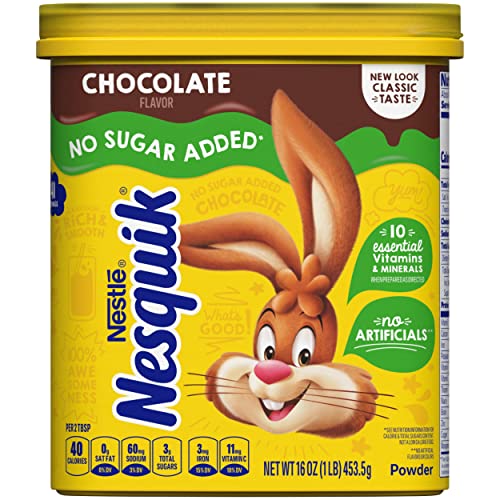 NESTLE NESQUIK No Sugar Added Chocolate Flavored Powder 16 oz. Canister