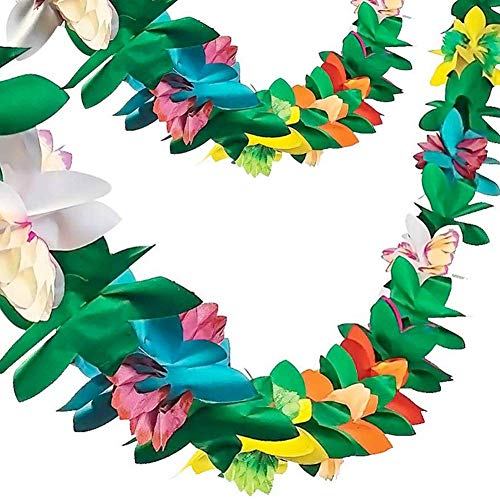 FUTUREPLUSX 2 Pack Tropical Garland Party Decorations, 20ft Multicolored Tissue Paper Hibiscus Flower Summer Banner for Birthday Beach Theme Luau Moana Hawaiian Party Supplies Jungle Decor