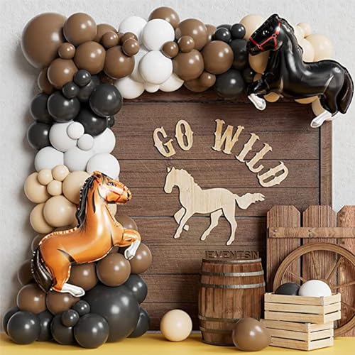 Western Cowboy Party Decorations,Horse Racing Balloon Arch Garland Kit,136PCS Black White Blush Brown Balloons for Derby Day Festival Farm Cow Wild Party Birthday Baby Shower Decor Supplies