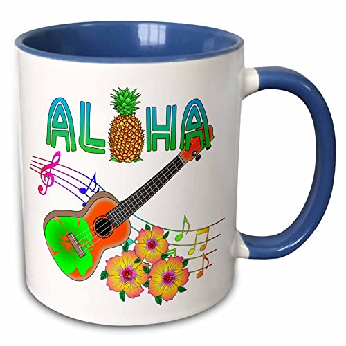 3dRose Island Aloha with a ukulele, music notes, and tropical flowers - Mugs (mug_281508_6)