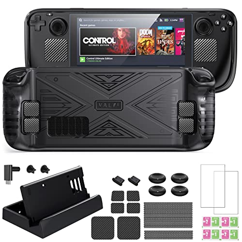 Steam Deck Case,[21 in 1]Steam Deck Accessories Set with TPU Protective Cover Case,Adjustable Stand Dock and 2 HD Tempered Glass Screen Protector,90° Type-c Expansion Adapter and Protect Skin Kit