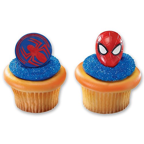 Spiderman Mask and Spider Cupcake Rings - 24 ct