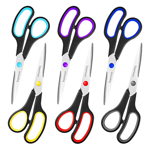 Scissors Set of 6-Pack, 8' Scissors All Purpose Comfort-Grip Handles Sharp Scissors for Office Home School Craft Sewing Fabric Supplies, High/Middle School Student Teacher Scissor, Right/Left Hand