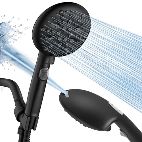 Cobbe High Pressure 9 Functions Shower Head with handheld - Luxury Modern Black Look, Built-in Power Spray to Clean Corner, Tub and Pets, Stainless Steel Hose Adjustable Bracket(Matte Black)