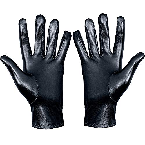 Skeleteen Metallic Black Costume Gloves - Shiny Black Superhero Evening Stretch Dress Glove Set for Men, Women and Kids