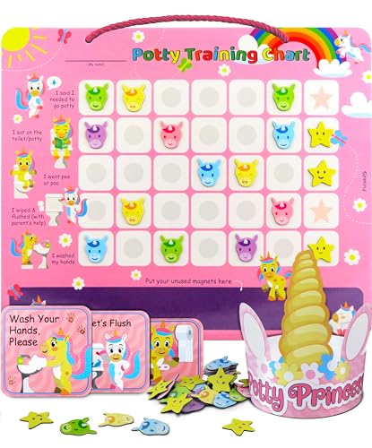 Unicorn Potty Training Chart & 35 Magnetic Stickers - Potty Chart, Potty Training Sticker Chart, Potty Training Chart For Toddlers Girls, Potty Training Stickers, Potty Chart For Boys With Stickers