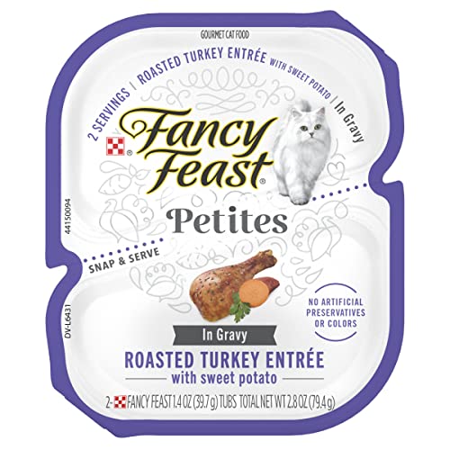 Purina Fancy Feast Gourmet Gravy Wet Cat Food, Petites Turkey & Sweet Potato Entree - (Pack of 12) 2.8 oz. Tubs