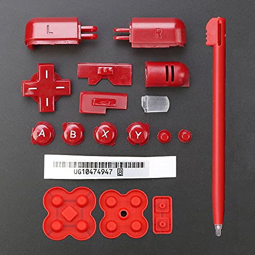 NSLikey ABXY L R D Pads Cross Button Full Button Set + Conductive Button Pad + Stylus Touch Pen + Label for Nintendo DS Lite NDSL Replacement (Red)