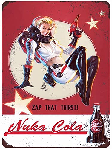 PSIAM Vintage Tin Sign - Nuka Cola - Retro Metal Signs Poster Iron Painting Plaque Wall Decor for Bar Cafe Home 12×8 Inch