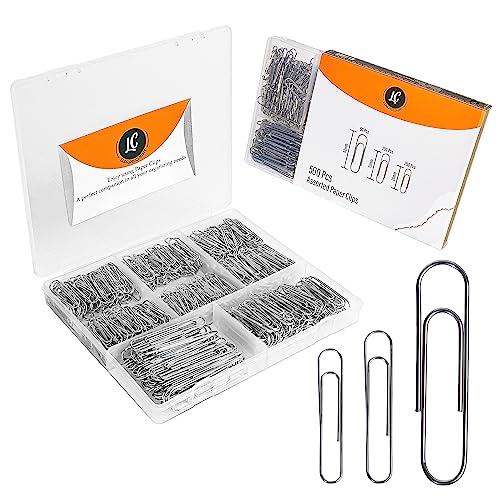 500 Pack Paper Clips by Luxurecourt - 3 Assorted Sizes of Silver Small and Large Paperclips Bulk, Rust-Resistant Nickel Plated Steel Clips, Essential for Organization - Home, School, Office Supplies