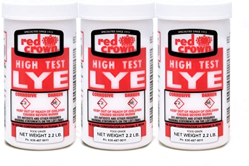 The Boyer Corporation Red Crown Lye for Soap Making, Sodium Hydroxide Pure High Test Food Grade Lye, Caustic Soda, Drain Cleaner and Clog Remover, 3 Pack 2.2 lbs.