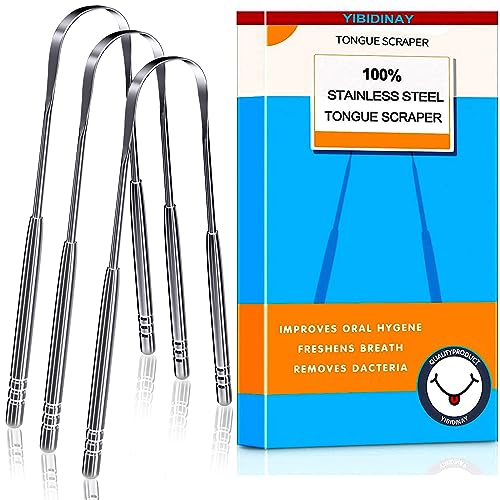 Tongue Scraper, 3 Pack 100% (Medical Grade) Professional Stainless Steel Tounge Scrappers，Tongue Cleaner Great for Banishes Bad Breath and Maintains Oral Care/. (Silver)