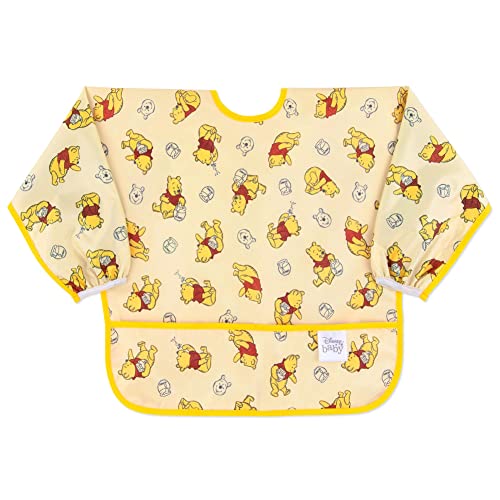 Bumkins Disney Sleeved Bib for Girl or Boy, Baby and Toddler for 6-24 Mos, Essential Must Have for Eating, Feeding, Baby Led Weaning, Long Sleeve Mess Saving Food Catcher, Winnie the Pooh Hunny