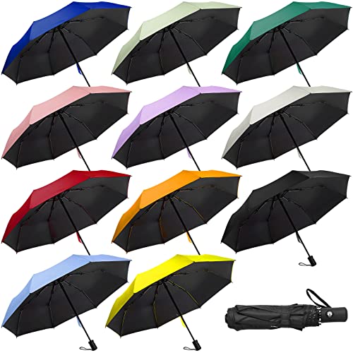 Reginary 12 Pcs UV Umbrellas Bulk Sun Protection Umbrellas Travel Folding Umbrella Auto Open Close Compact Umbrella for Rain Sun Wind Protection, 11 Colors