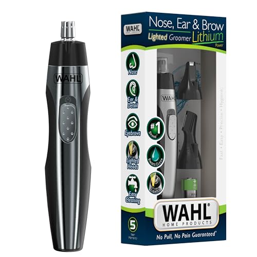 Wahl Lithium Battery Powered Lighted Ear, Nose, & Brow Trimmer – Painless Eyebrow & Facial Hair Detail Personal Trimmer – Model 5546-400