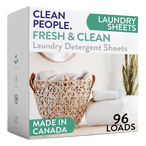 Clean People Laundry Detergent Sheets - Recyclable Packaging, Hypoallergenic, Stain Fighting - Ultra Concentrated, Laundry Soap - Fresh Scent, 96 Pack