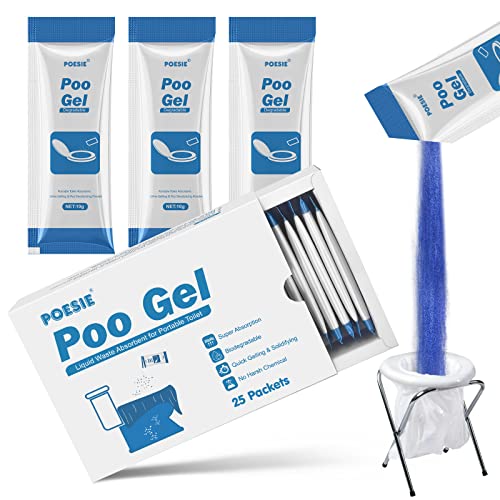 Poesie Liquid Waste Gel for Portable Toilet 25 Packets Porta Potty Degradable Absorbent Eco Friendly Poo Urine Powder for Outdoor Recreation Camping Emergency Toilet Treatment Chemicals