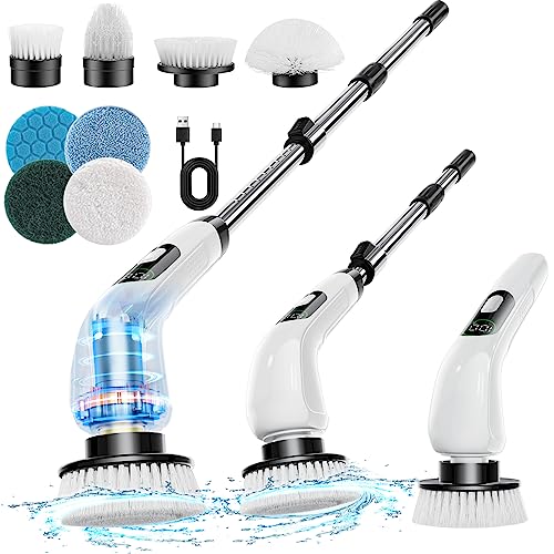 Electric Spin Scrubber, 2023 New Cordless Shower Scrubber with 8 Replaceable Brush Heads and Adjustable Extension Handle, Power Cleaning Brush for Bathroom, Kitchen, Car, Tile, Wall, Floor