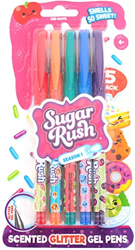 Scentos Sugar Rush Colored Gel Pens for Kids - Candy Scented Pens - Medium Point Gel Pens for Coloring - For Ages 4 and Up - 5 Count (Glitter)