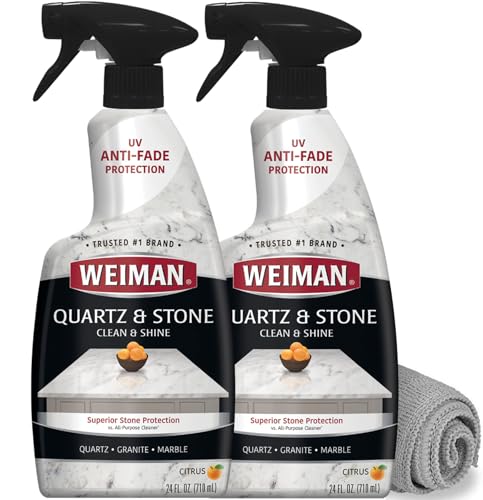 Weiman Quartz Countertop Cleaner and Polish - 24 Ounce (2 Pack w/MicroFiber Towel Included) - Clean and Shine Your Quartz Countertops Islands and Stone Surfaces with UV Protection